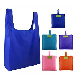 RPET Ramah Lingkungan Reusable Kantong Belanja Lipat Ripstop 210D Polyester Tas Belanja Dilipat Tahan Lama Belanja Tote Tas