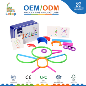 Anelli e Bastoncini <span class=keywords><strong>in</strong></span> <span class=keywords><strong>Legno</strong></span> Montessori, Gioco Educativo di Puzzle, Gioco Creativo di Costruzione per Bambini <span class=keywords><strong>in</strong></span> <span class=keywords><strong>Scatola</strong></span> di Latta - Product Image 1