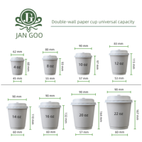 Gobelets jetables JAN GOO à double paroi, enduits de PE, résistants à l'huile, durables, personnalisables, en papier blanc offset flexo, qualité alimentaire, imperméables