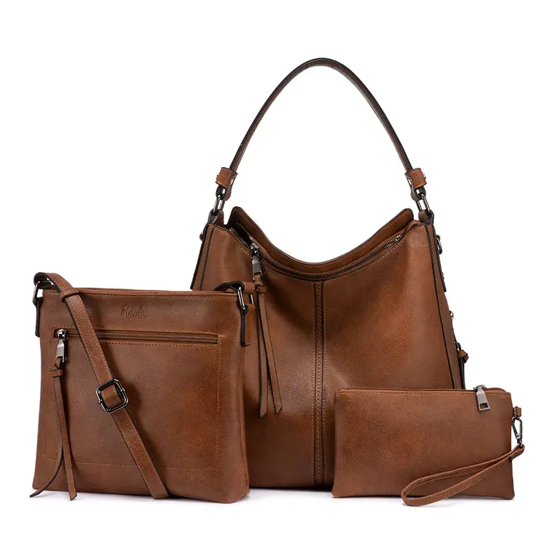 Conjunto de bolsa unissex de couro, conjunto de bolsas femininas feitas em couro, estilo vintage, com alça carteiro e alça de mão