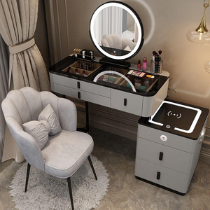 モダン家具バニティメイクアップドレッサー1セットデザイン金属足寝室ドレッシングテーブルLEDミラー付きワイヤレス充電 - Product Image 5