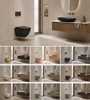 WC suspendu mural moderne W03 avec réservoir encastré, cuvette dorée et chasse d'eau Tornado
