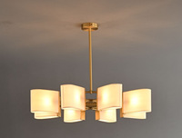 Lámpara de Techo de Lujo de Cobre con Pantalla de Tela, Moderna, con Ramas de Cristal, para Comedor, Hotel, Villa, Luz Elegante