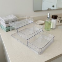 Étagère de rangement à 3 niveaux en PET moulé par injection, petite étagère ouverte multi-niveaux, montage sans outil, organisateur de comptoir pour cuisine et salle de bain