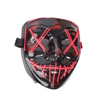 Masques de fête d'Halloween à LED avec fil EL, alimentés par piles, pour extérieur, motif grimace d'horreur, Vendetta sanglante, anonymes, pleine face, pour adulte