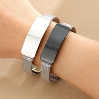 Bracelet en maille en acier inoxydable Yiwu Aceon Velle, largeur 10 mm, boucle réglable, plaque de nom gravée, barre d'identification, bracelet en maille