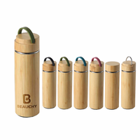 Bouteille isotherme à large ouverture en acier inoxydable, double paroi, avec infuseur à café et thé, et coque en bambou – Offre Spéciale