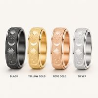 18K Roségold Plattierter Edelstahl Stern und Mond 3D Gravierter Drehbarer Fidget Spinner Hypoallergener Ring
