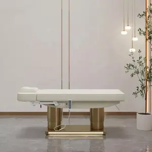 Vente en gros d'équipement de salon de beauté moderne table de massage à base de métal doré chaise d'esthétique à 3 moteurs lit facial