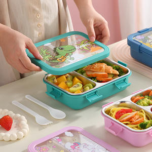 Toptan Özelleştirilmiş Renkli 3 Bölmeli Plastik Gıda Saklama Kabı Çocuklar İçin Çorba Kaseli Paslanmaz Çelik Beslenme Kutusu Bento - Product Image 3