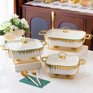 Cacerola Rectangular de Cerámica con Dos Asas para Utensilios Domésticos, con Calentador de Sopa Ligero para Hotel, con Vela - Product Image 1