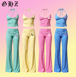 2026 Y2K Women Clothing Summer <strong>Sets</strong> Cotton <strong>Knit</strong> Strips Women 2 Pieces <strong>Set</strong> Crop Top Tank with Flare Pants Loungewear Women <strong>Sets</strong> - Product Image 1