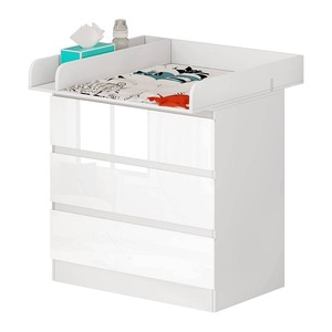 <span class=keywords><strong>Table</strong></span> à <span class=keywords><strong>langer</strong></span> moderne 2-en-1 blanche brillante pour bébé et enfant, avec unité à <span class=keywords><strong>langer</strong></span>, 3 tiroirs et dispositif anti-renversement, MOQ 100 - Product Image 1