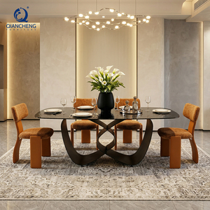 Tavolo da Pranzo Moderno con Piano in <span class=keywords><strong>Vetro</strong></span> Temperato Effetto Onda Nera e Gambe a Farfalla in Acciaio al Carbonio per Arredamento Sala da Pranzo - Product Image 4