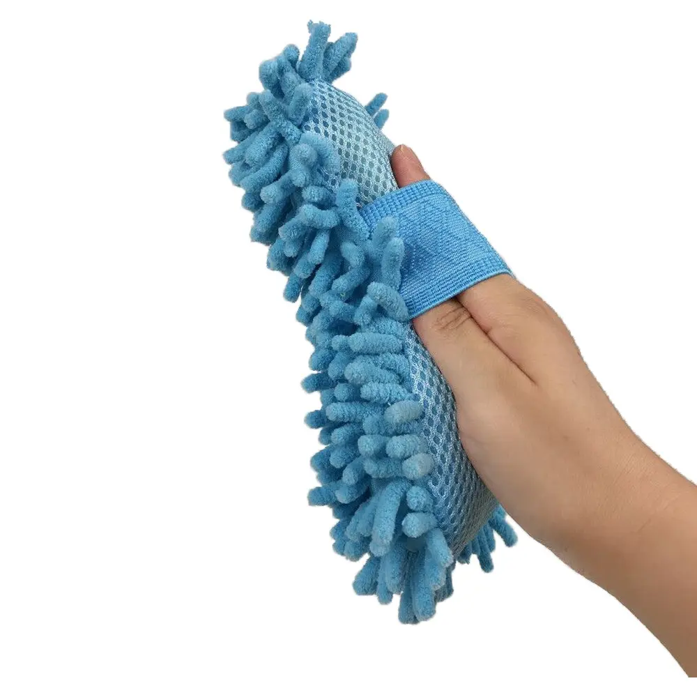 EcoClean Scratch and Lint Free Car Wash Sponge Car Cleaning Sponge with Hand Strap Chenille Microfiber Car Wash Sponge Mitt