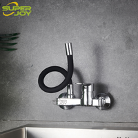 Robinet mural de cuisine en zinc fin, dissimulé, 2 trous, rotation à 360 degrés, pour lavabo de balcon, machine à laver, mitigeur chaud/froid, noir