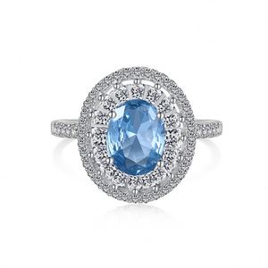 Bague de promesse Dylam, nouvelle création, en argent S925 plaqué rhodium, sertie de diamants et de saphirs bleus taille baguette, zircone 5A, style éternité - Product Image 1