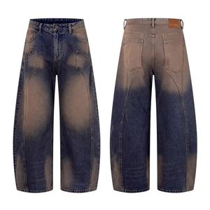 Nuevo Modelo de Jeans Curvos Desestructurados con Corte Segmentado - Estilo Masculino de Pierna Ancha, Holgado, con Lavado Degradado y Efecto Desgastado, Estilo Urbano - Product Image 6