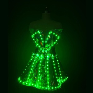 Robe LED pour <span class=keywords><strong>femme</strong></span> avec jupe Laser argentée Sexy Performance Costume de scène de chanteur DJ Costume Cosplay - Product Image 4