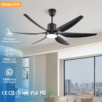 Ventilateur de plafond LED moderne noir de 66 pouces avec 6 pales en ABS, moteur DC et télécommande, avec éclairage