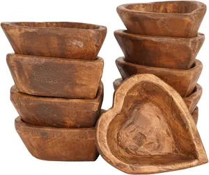 미니 하트 나무 그릇 스테인드 하트 모양의 나무 그릇-촛불을 만들기 위해 손으로 조각 한 맞춤형 반죽 캔들 그릇