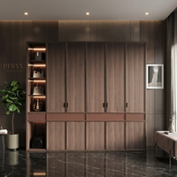 Armoire de chambre à coucher en verre bicolore neutre, modulaire, avec tiroirs de rangement légers et détachables, pour appartement enregistré en location.