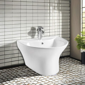 Lavabo montado en la pared de cerámica blanca moderna Lavabo de manos redondo de nuevo diseño con escurridor para accesorio de <span class=keywords><strong>baño</strong></span> - Product Image 1