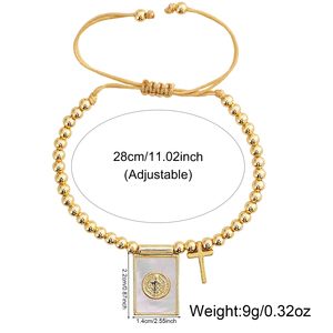 Go2boho - Productos Cristianos, Pulsera <span class=keywords><strong>de</strong></span> San Benito, Colgante <span class=keywords><strong>de</strong></span> Concha <span class=keywords><strong>de</strong></span> Nácar, Cruz, Amuleto, Joyería Chapada en Oro - Product Image 5