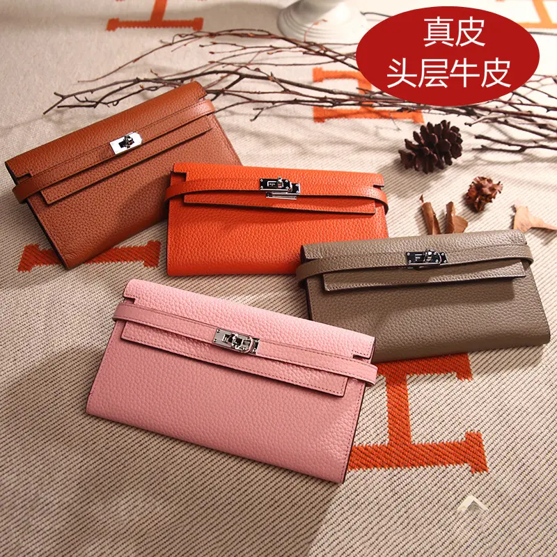 2021 Same Style Lychee Pattern Platinum Top Layer Cowhide Clutch Bag Lady Leather Long Wallet Wallet