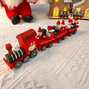Christmas <b>Wooden</b> Ornament Set Festive Santa Snowman Tree Design Holiday Home Decor Gift Boxed Mini <b>Train</b> Carriages - Product Image 1