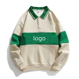 Customization Fashion High Quality Polo Collar Sweatshirt Over Sizes Color Block Sweat Shirt Men Long Sleeve Sweatshirts