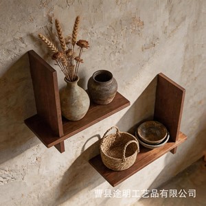Wooden <b>Wall</b> <b>Mounted</b> <b>Shelf</b> Rectangle Retro Color Single Layer For Home Decoration Vases Books Ornaments - Product Image 4