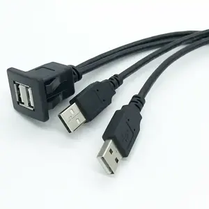Dual USB 2.0 Cable Male to Female Car Dashboard Flush Mount Extension Cable 1M Panel Mount Dual USB Extension Cable
