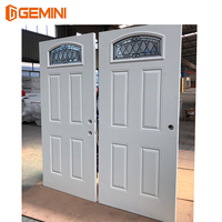 Puerta de Seguridad de Acero de Estilo Americano Moderno para Exterior e Interior con Diseño de 6 Paneles en Forma de Arco y Núcleo Hueco con Acabado Superficial