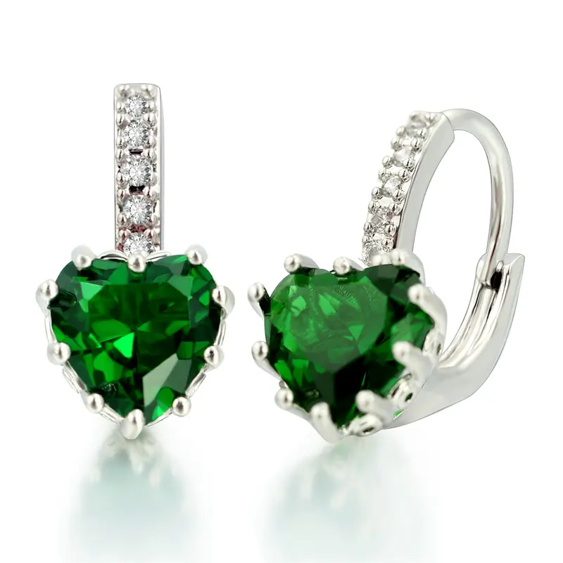 2021 الأزياء الكلاسيكية القلب الأحجار الكريمة الزمرد الأخضر حجر الراين مكعب الزركون Leverback أقراط للنساء الفتيات