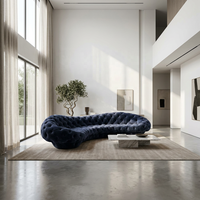 Canapé en tissu de luxe bleu marine à boutons capitonnés, trois places, forme irrégulière moderne, pour salon, chambre, villa, Pavone