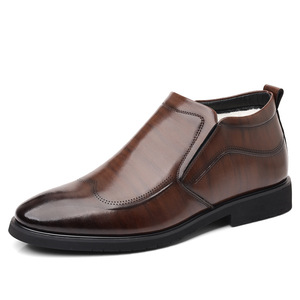 Men Ankle Boots Genuine Leather <b>Pointed</b> <b>Toe</b> <b>Flat</b> Heel Fur Lining Rubber Outsole Chelsea Boots Winter Warm Insulative Business - Product Image 5