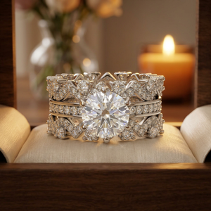 Anillo de compromiso de moissanita con corte brillante redondo y halo, engaste de puntas, con banda de boda a juego, joyería de oro blanco, regalo - Product Image 2