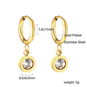 High Quality 18K Gold Plated Stainless Steel Circle Cubic Zirconia Small <b>Hoop</b> Dangle <b>Fashion</b> Women Jewelry Round Drop <b>Earrings</b> - Product Image 2