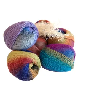 Yarncrafts Grosir Elegan Alami 3.6NM 100% Wol Multi Colored Diri Striping Beraneka Ragam Benang