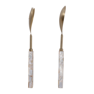 Set di due utensili da portata in acciaio inossidabile con manico in madreperla per decorare la cucina - Product Image 3
