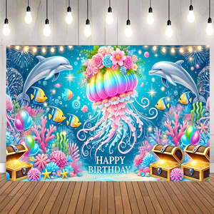 Sous la mer thème tortues pieuvres <span class=keywords><strong>poisson</strong></span> toile de fond fête joyeux anniversaire décorations imprimer toile de fond - Product Image 3