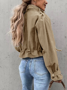 Chaqueta Corta de Otoño-Invierno para Mujer, Estilo Occidental, Diseño Estampado, Cuello Alto, Cierre de Cremallera, <span class=keywords><strong>Manga</strong></span> Larga, Casual - Product Image 2