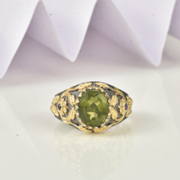Bague Moku Jewellery en argent sterling 925 avec améthyste naturelle ovale verte, sertie de pierres précieuses, plaquée or 18 carats, style vintage