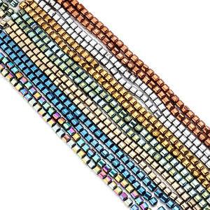 <span class=keywords><strong>Hématite</strong></span> naturelle plaquée carré coupe perles en vrac galvanoplastie 4/6/8mm bleu Rose doré vert fait à la main bijoux à bricoler soi-même fabrication d'accessoires - Product Image 2