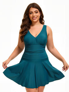 Elegante traje de baño de una pieza para mujer europea americana con corte trasero sexy patrón sólido diseño de bloque de color ropa de playa de talla grande - Product Image 3