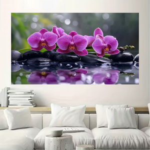 Toile murale d'art moderne personnalisée en gros, pierre noire avec fleur violette, <span class=keywords><strong>grand</strong></span> <span class=keywords><strong>format</strong></span>, décorations de <span class=keywords><strong>salon</strong></span> - Product Image 6