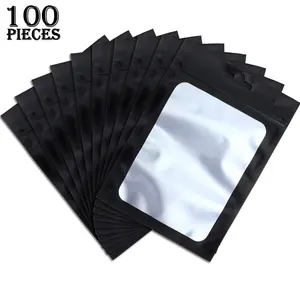 Resealable Food Storage Bag Transparent Window Electronic Products Sealed Storage Bag 100 Pieces