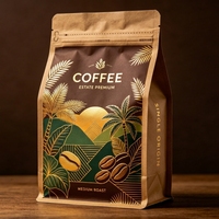 Sachet de café éco-responsable anti-humidité en CPP/BOPP à huit soudures latérales, avec encoche de déchirement, imprimé sur mesure, pour emballage alimentaire, faible MOQ