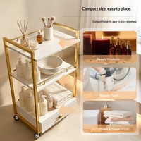 Chariot de Salon de Beauté à 3 Niveaux avec Tiroir, Cadre Métallique Doré, Chariot de Rangement Mobile à Roulettes pour Utilisation en Spa et Salon